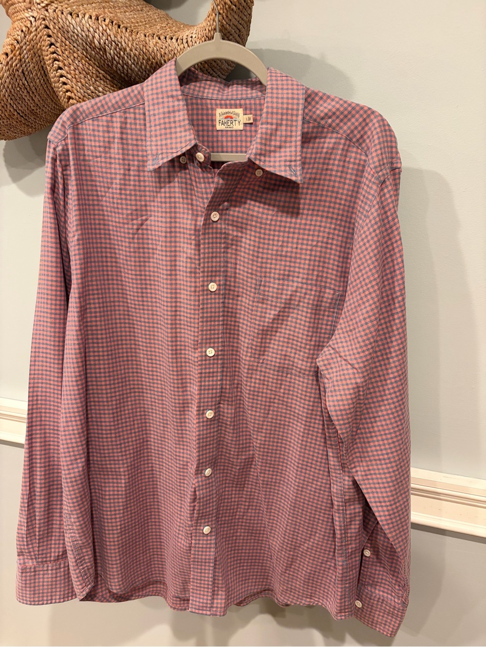 Faherty Pink and Gray Check Men's Button-Down Shirt